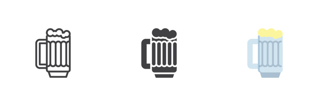Beer mug icon, beer mug icon with foam in line, solid and flat color, colorful vector sign and symbol for barbecue party, drink menu or pub design.