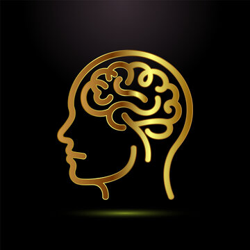 Human head profile with brain symbol representing mental health and intelligence art.