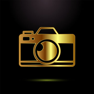 Golden camera icon for photography hobby and creative digital imaging technology art.