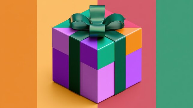 Wrapped gift present celebration flat design side view festive surprise theme 3D render Triadic Color Scheme. 