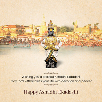 Happy Devshayani Ekadashi festival greeting background, Vittal Murti