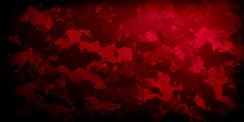 Abstract grunge texture with dark red and black hues, resembling blood splatters or distressed camouflage patterns, evoking a sense of danger or intensity. © MdShakibAhamed