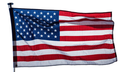 Obraz premium Waving American flag with stars and stripes, isolated on transparent background
