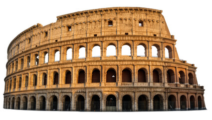Fototapeta premium Ancient Roman Colosseum amphitheater with arched levels, isolated on transparent background