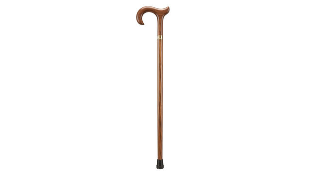 Elegant wooden walking cane with a curved handle and brass accent