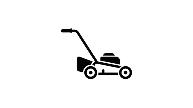 Black silhouette icon of a push lawn mower on a white background