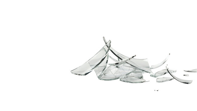 Broken shards of clear glass isolated on transparent background
