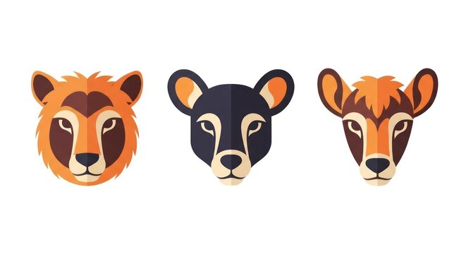 Three animal heads in profile.