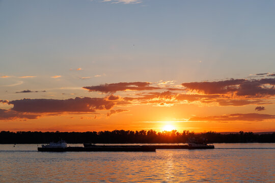 Golden sunset over river landscape