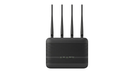 Fototapeta premium Modern black wireless router with four antennas and status indicator lights