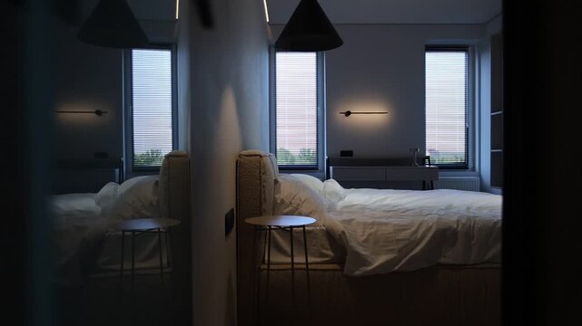 Tranquil morning outlook seen from bed with gentle light