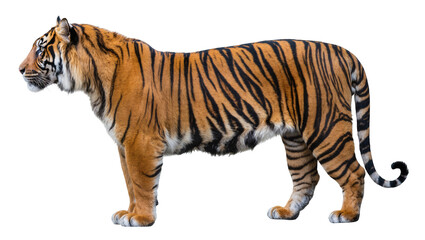 Obraz premium Majestic Bengal tiger with orange and black stripes, isolated on transparent background