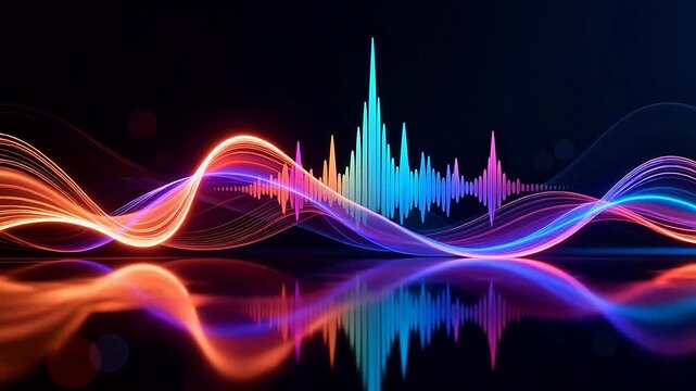 Colorful sound wave patterns on reflective surface