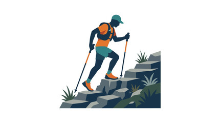 Fototapeta premium Illustration of a male athlete trail running up stone stairs.