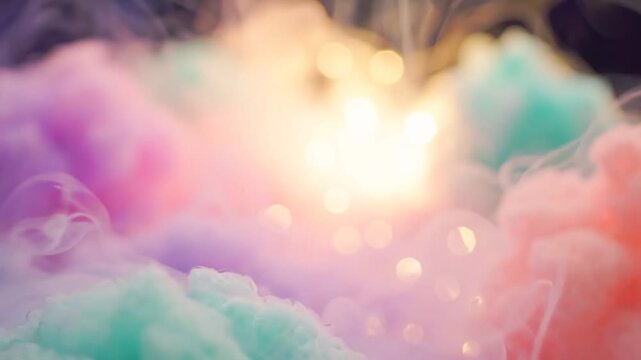 A Dreamy Display of Colorful Soft Clouds and Sparkling Lights, Creating a Magical and Enchanting Atmosphere Perfect for Celebrations and Imaginary Worlds