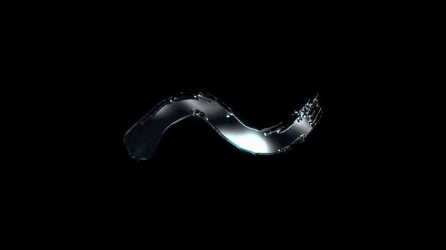 Silver metallic brush stroke symbol "tilde". Alpha channel. Seamless loop video.