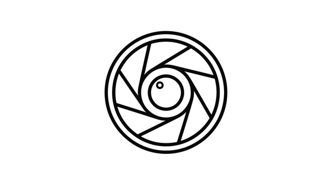Camera aperture diagram black line art on white background
