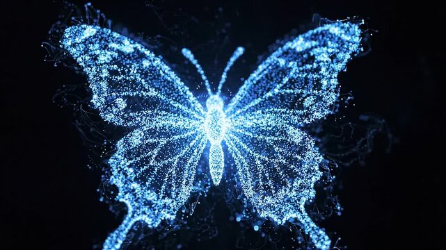 A Stunning Visual Transformation: From Abstract Glowing Particles to a Beautifully Illuminated Butterfly Representation in a Dark Background