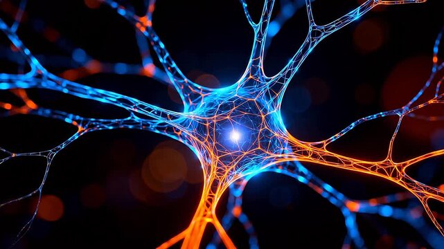 Neuron cell structure with glowing connections