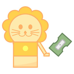 Fototapeta premium Lion orange and Small green manual pencil sharpener illustration