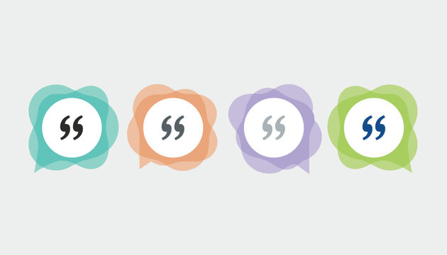 Set of four colorful circular quote bubble templates with quotation marks for testimonials or review designs.