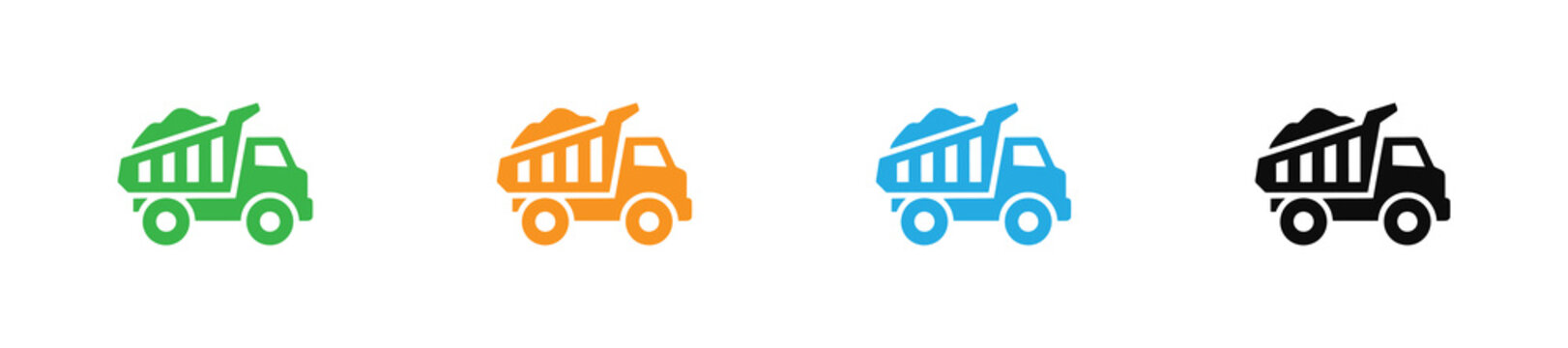 Tipper Truck Icon Heavy  Set: Colorful Dump Truck Vector Graphics for Construction, Mining, and Hauling Layouts . 