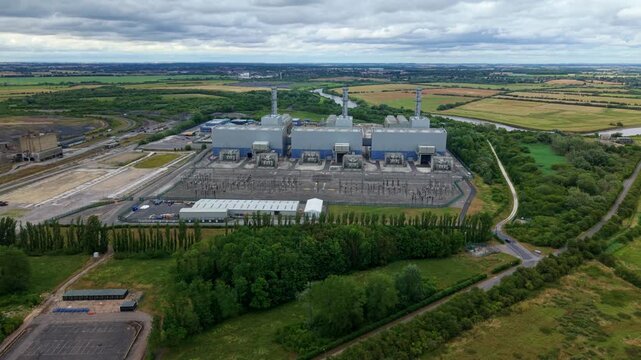 Aerial view of West Burton B CCGT gas-fired power station in Nottinghamshire UK