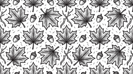 Maple leaf and acorn seamless pattern with autumn foliage © alauddin