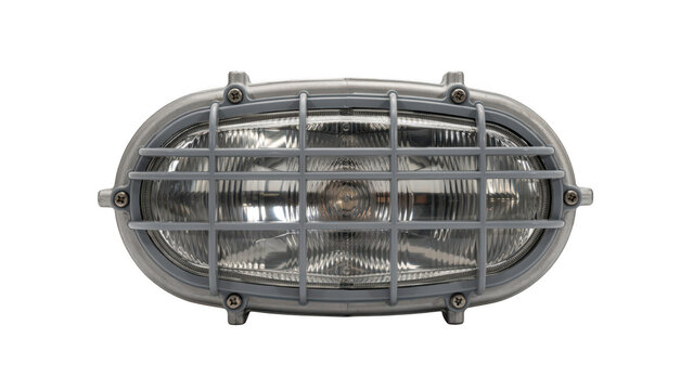 Oval industrial bulkhead light fixture isolated on transparent background