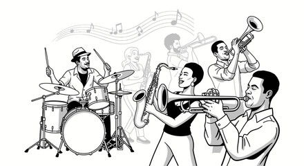 Jazz Band Playing Music Illustration © asbutytyd