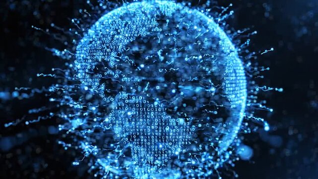 Illuminated Digital Sphere Representing Global Connectivity and Data Exchange, Captured in a Stunning Visualization of a Binary World and Its Infinite Possibilities