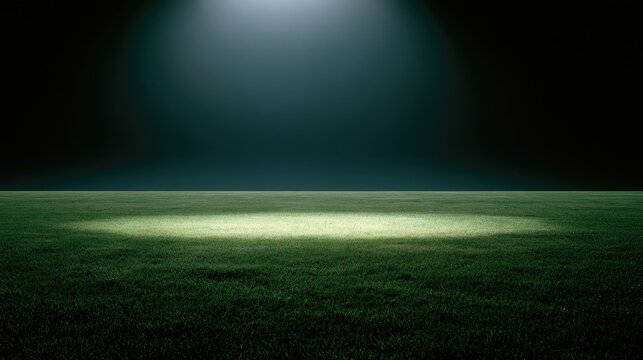 A solitary spotlight illuminates a patch of green grass