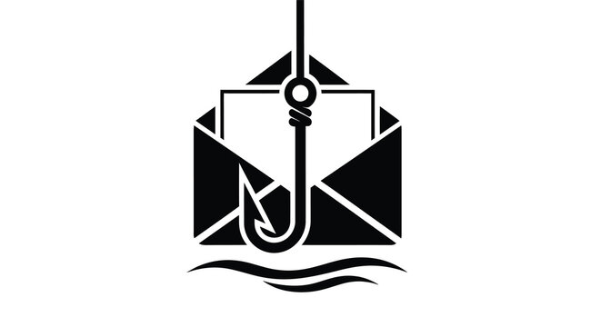 Fishing Hook Silhouette With Envelope Shape Black And White
