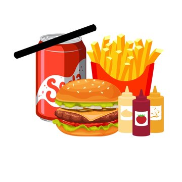 Humburger with french fries and softdrink