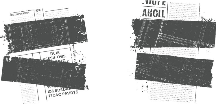 Two newspapers with dark grey rectangular blocks obscuring text obscured blocked