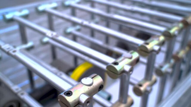 Automated industrial machine with a roller conveyor system working in a factory