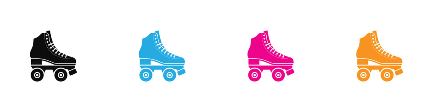 Roller Skate Icon Set Vector - Blue Pink Orange Black Quad Skates, Retro Roller Skating, Sports Equipment, Recreation, App UI and Web Design .