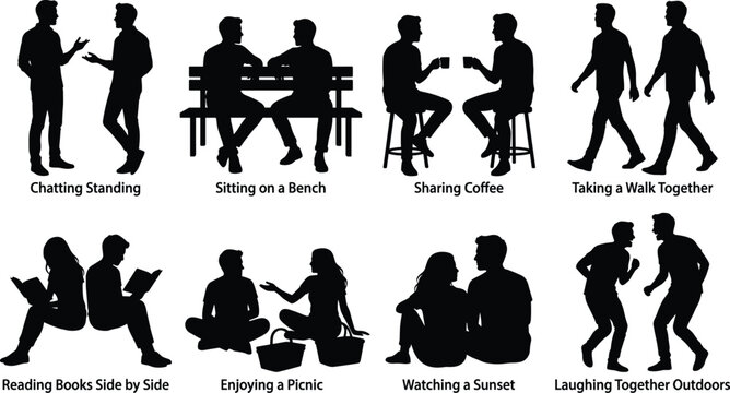 Dog training and canine obedience silhouette set featuring command, leash walking, agility obstacle, and fetch practice poses
