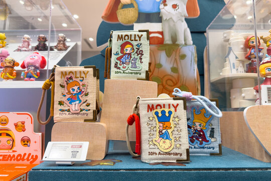 PENANG, MALAYSIA - JUL 03, 2026: Pop Mart Molly 20th Anniversary accessories displayed inside retail toy store.