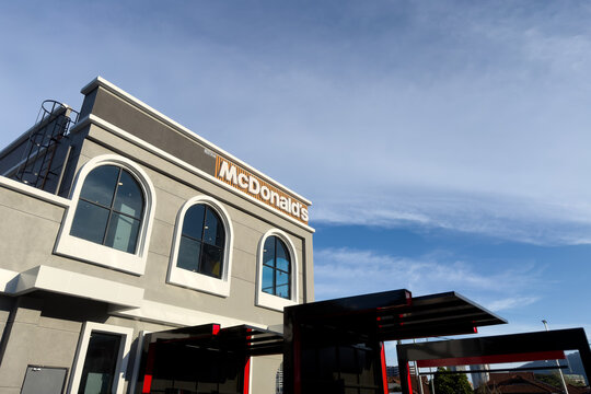 PENANG, MALAYSIA - JUL 05, 2026: McDonald's Ayer Itam restaurant exterior with modern architecture under blue sky