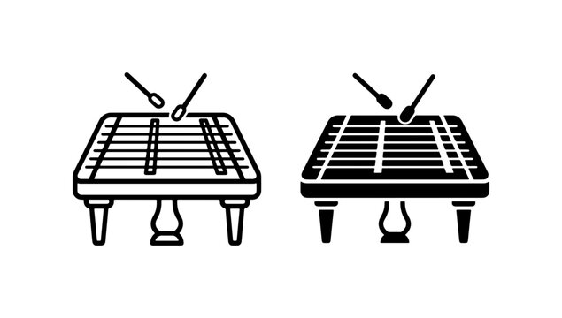 Cimbalom Instrument Icons, Hammered Dulcimer Music Symbols, Percussion Vector Art
