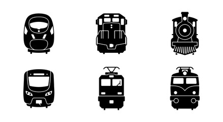 Diverse Train Icons Collection, Modern and Vintage Locomotive Silhouettes © Jannat