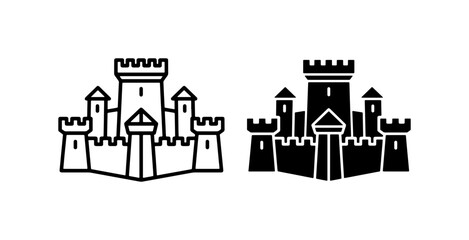 Medieval Castle Icons, Fortress Vector Graphics, Royal Palace Symbols © Tabassom