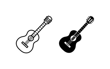 Fototapeta premium Acoustic Guitar Icons, Musical Instrument Vector Graphics, Classic String Instrument Silhouettes