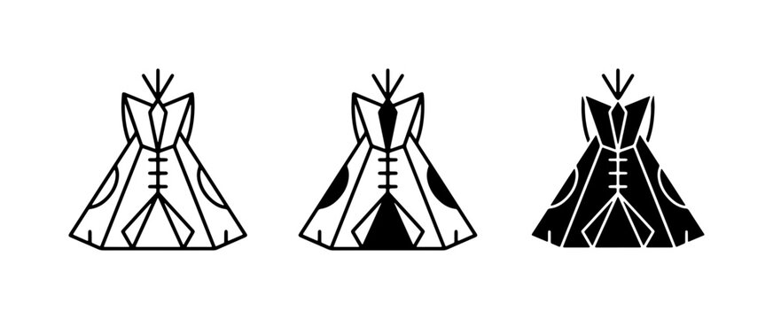 Teepee Icons Set, Native American Dwelling Vector Graphics