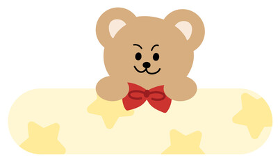 Fototapeta premium Cute pastel yellow text box with teddy bear and star pattern for print, sticker, message, chat box, speech, dialogue, banner, animals, sticker, cartoon character, comic, standee, icon, back to school 