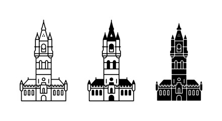 Obraz premium Architectural Tower Icons, Landmark Building Silhouettes, Cityscape Vector Elements
