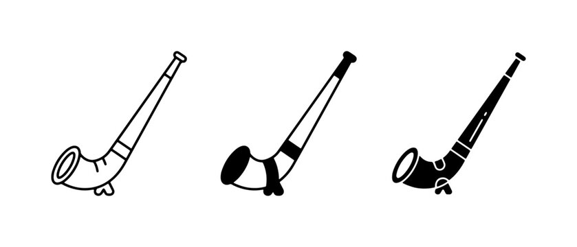 Alphorn Icons: Swiss Music Instrument Vector Set, Traditional Sound