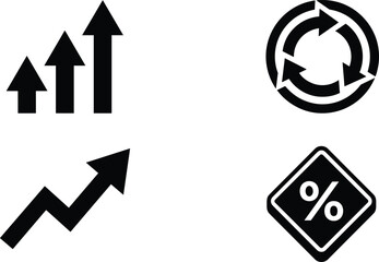 Financial Growth and Business Market Analytics Icon Set with Rising Bars Upward Trend Arrow Circular Loop Process and Percentage Sale Discount Symbols © PUTUL