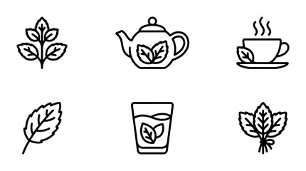 Mint Leaf Icons: Herbal Tea, Beverage, Fresh Ingredient Vector Set © Nadim